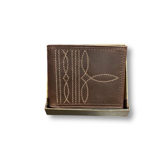 Justin Brown Genuine Leather Slim Bifold Wallet RFID Western Boot Stitching NIB - Picture 6 of 7